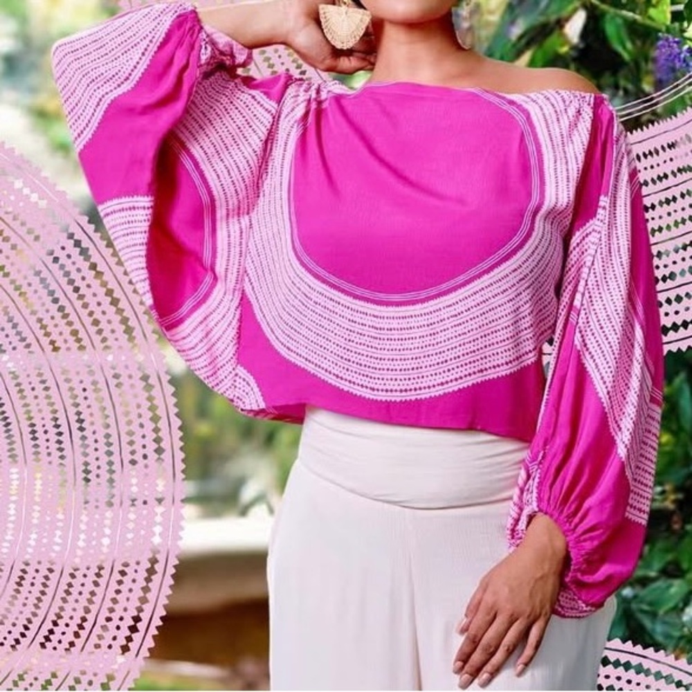 Manaola Pink Patterned Off-Shoulder Blouse